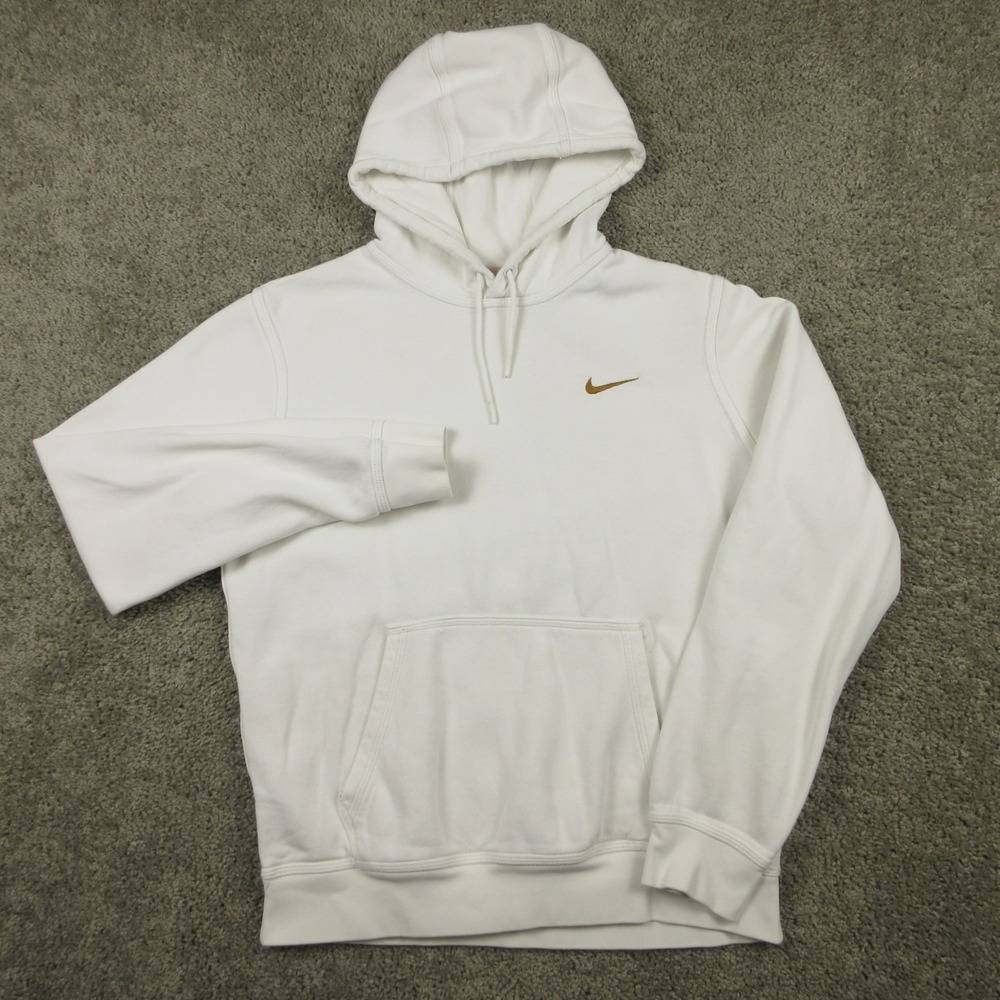 Nike Sweater Mens Medium White Sportswear Club Fleece Pullover Hoodie Sweatshirt